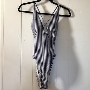 Striped one piece bathing suit